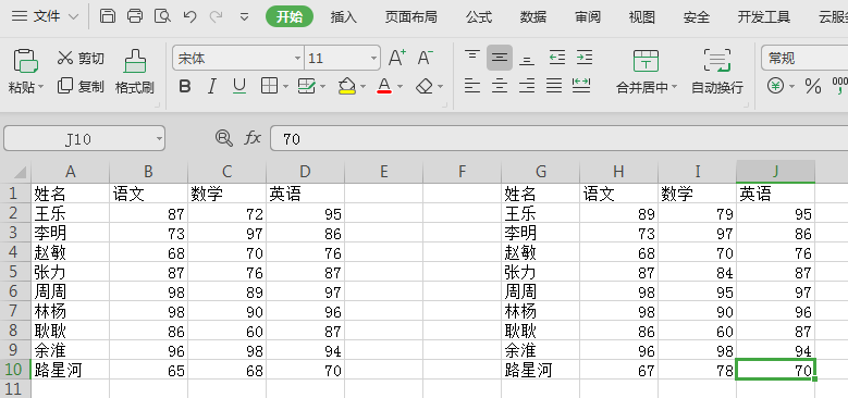 要对比的两个表格