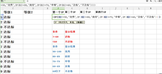 WPS表格IF函数的嵌套使用